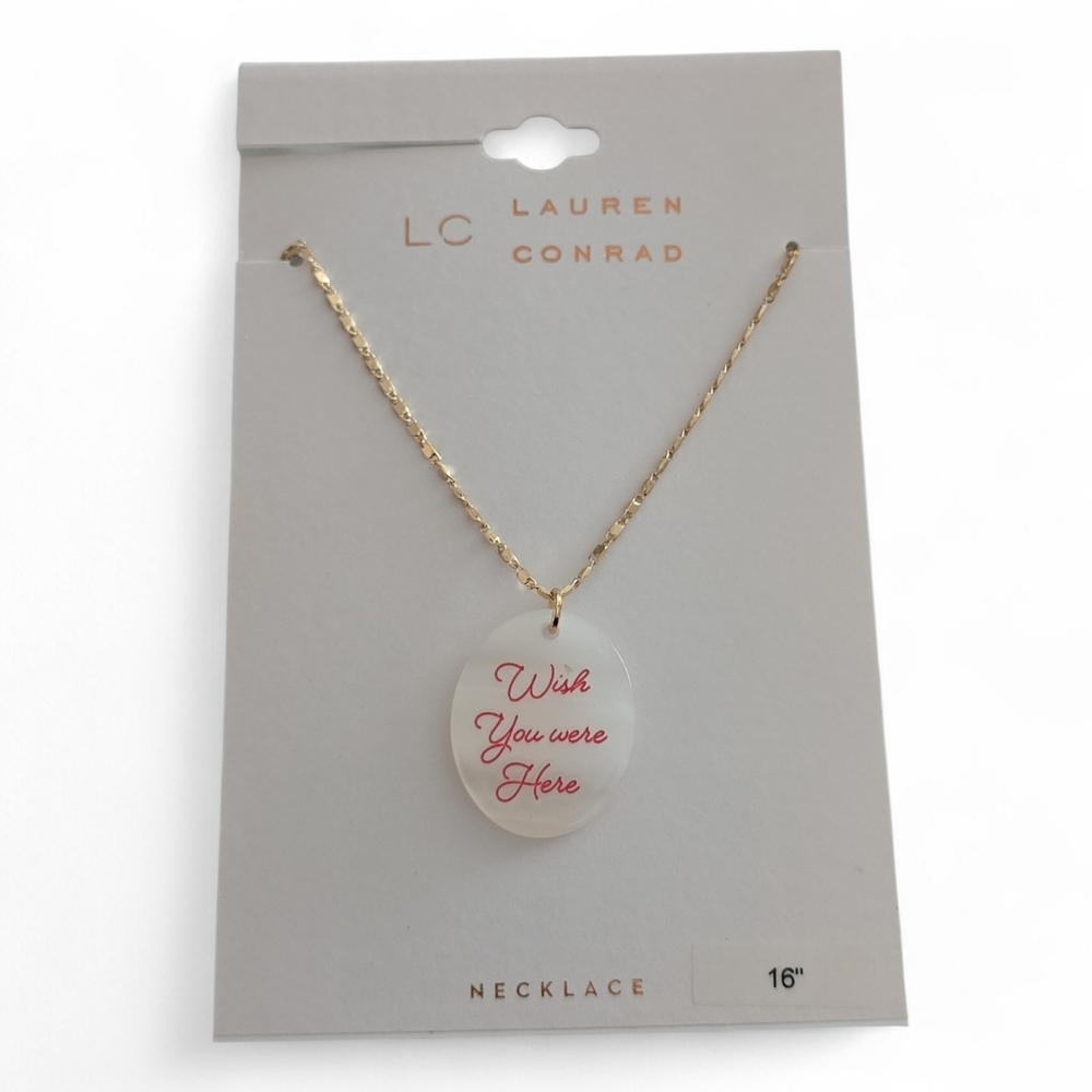 LC Lauren Conrad Gold Necklace with White Pendant